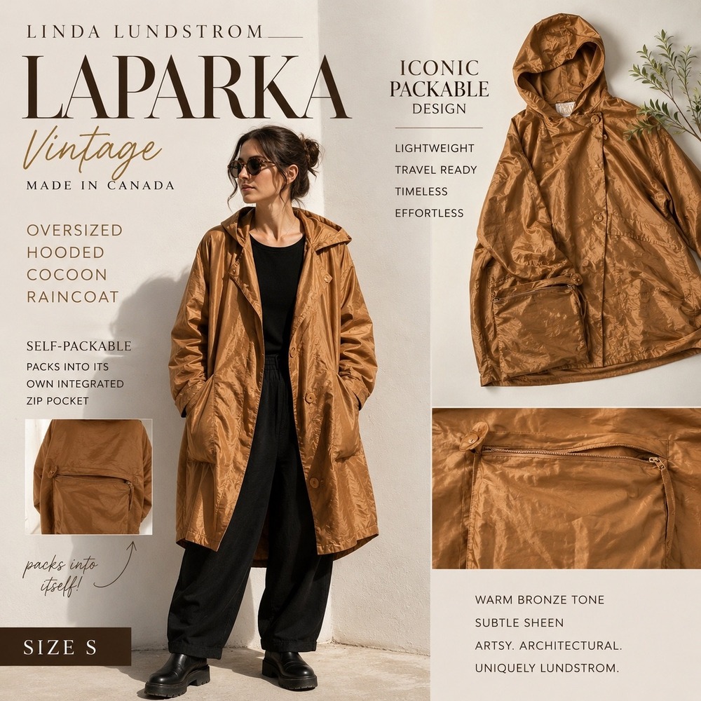 Vintage Linda Lundstrom LaParka S Oversized Hooded Self Packable Raincoat